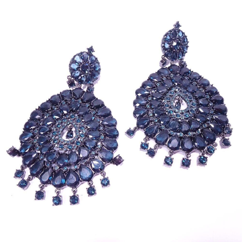 NWT 298 Neiman Marcus Lee Angel Women's Midnight Crystal Statement Earrings